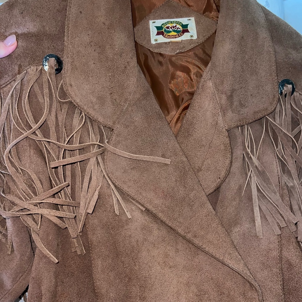 Vintage 80s Brown Genuine Leather suede Jacket Fringe Cowgirl Southwestern - Picture 12 of 17